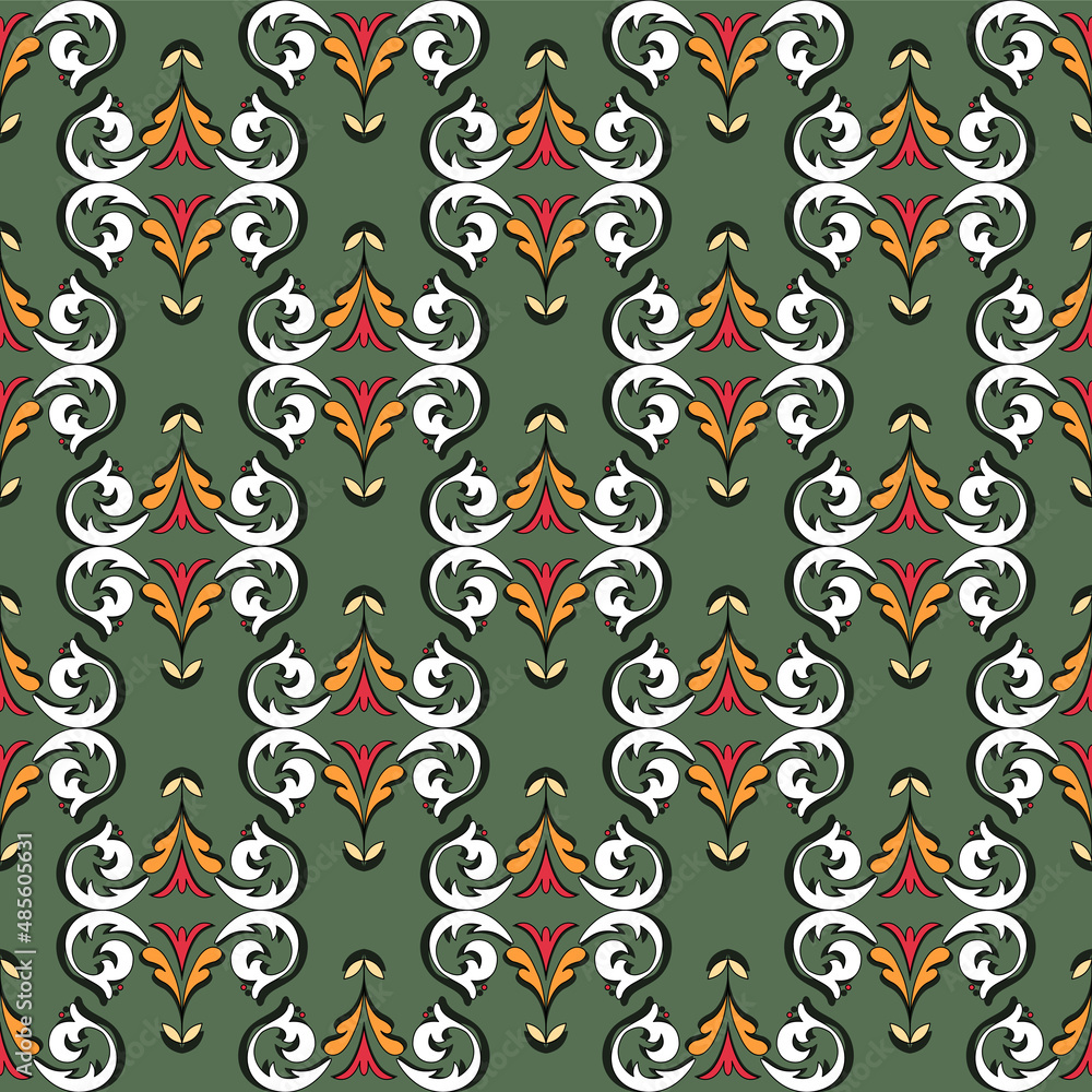 Seamless pattern of large decorative elements in the Baroque style. Floral vignettes of abstract flowers with swirls. Seamless pattern of large decorative elements in the Baroque style. Floral vignettes of abstract flowers with swirls.