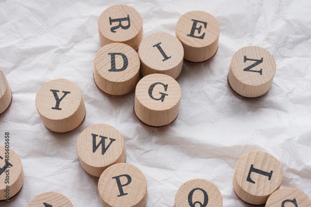 Blocks with letters on white background. Chaos. Concept Blocks with letters on white background. Chaos. Concept