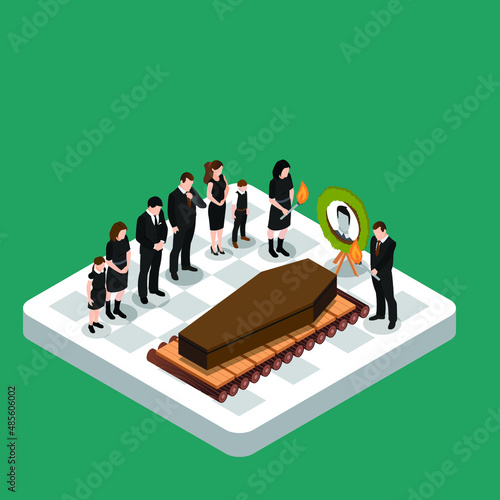 Family joining the cremation isometric 3d vector illustration concept for banner, website, landing page, ads, flyer template