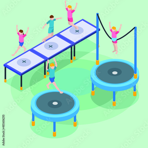 Kids practice gymnastics isometric 3d vector illustration concept for banner, website, landing page, ads, flyer template