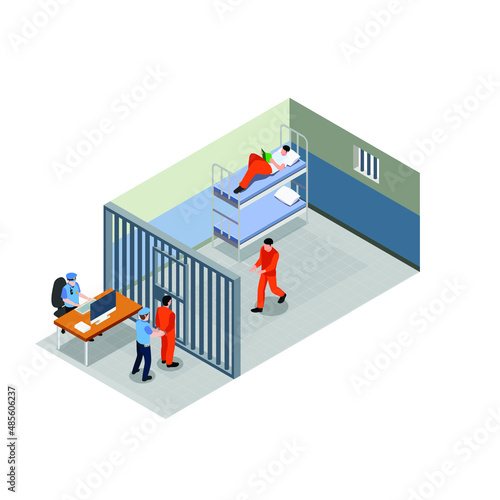Prisoners in prison isometric 3d vector illustration concept for banner, website, landing page, ads, flyer template