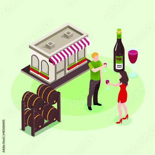 Wine tasting isometric 3d vector illustration concept for banner, website, landing page, ads, flyer template