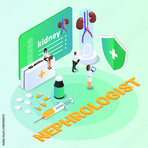 Nephrologist isometric 3d vector illustration concept for banner, website, landing page, ads, flyer template