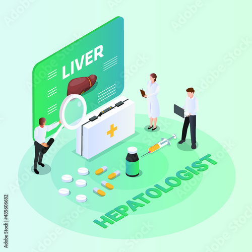 Hepatologist isometric 3d vector illustration concept for banner, website, landing page, ads, flyer template