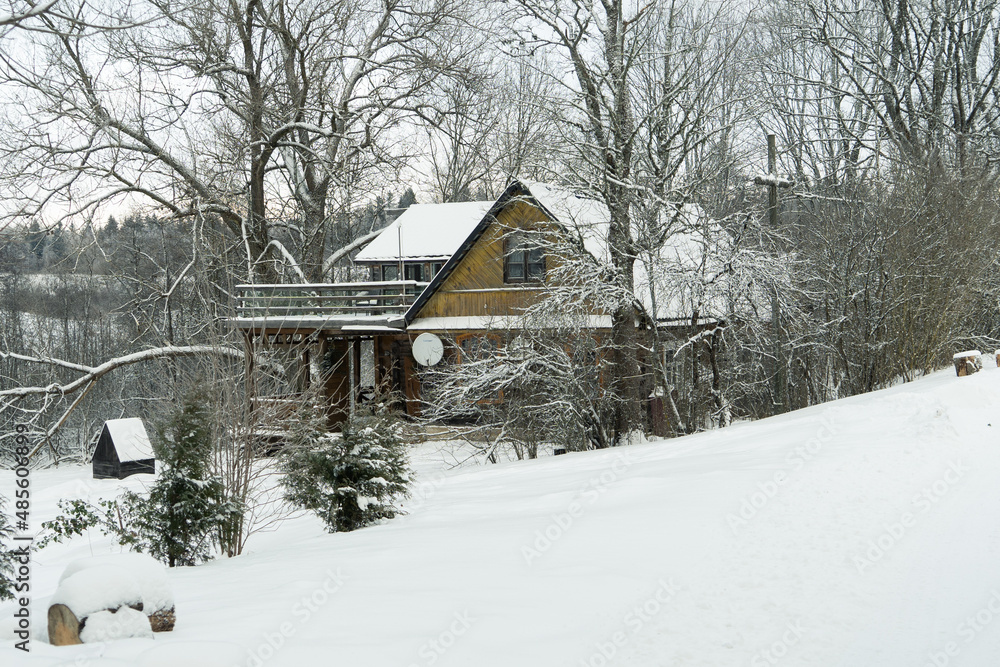 villiage winter house in snow day