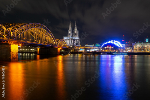Beautiful view on the skyline of Cologne at night