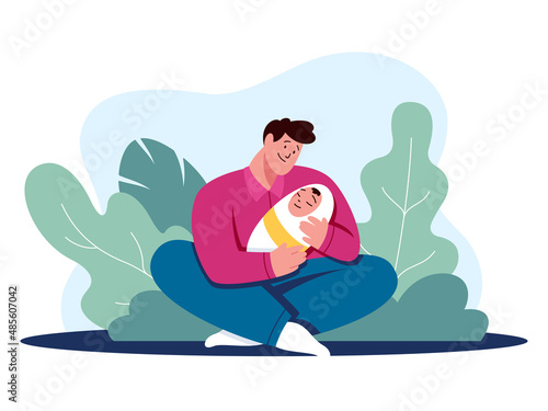 Happy young father illustration in flat vector