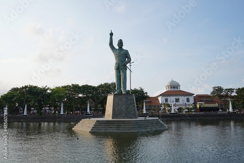 Semarang 28 January 2022, Soekarno statue in front of Tawang station, Central Java Indonesia