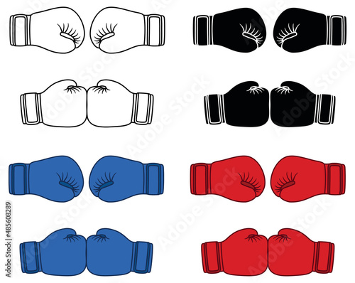 Boxing Gloves Tapping Clipart Set - Outline, Silhouette and Color