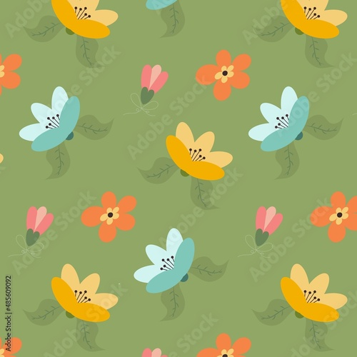 Pattern with flowers and additional bow element in flat style