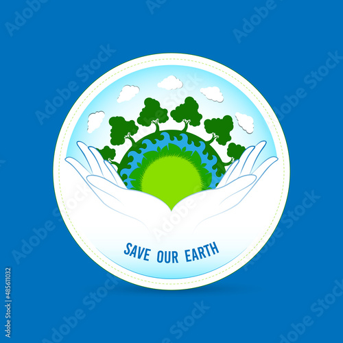 Conceptual eco logo let's save our earth from negative impact and pollution. Isolated vector object.