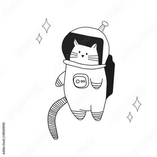 funny cat astronaut illustration black and white