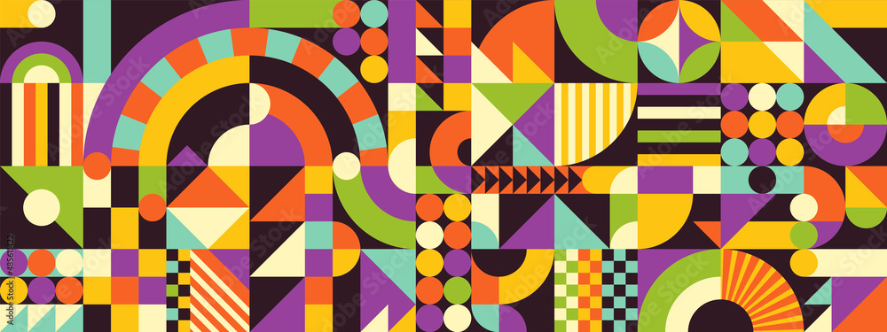Retro style background design with colorful geometric shapes. Vector ...