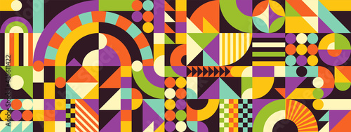Retro style background design with colorful geometric shapes. Vector illustration.