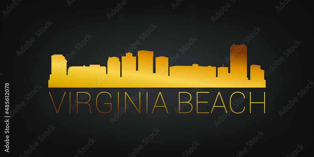 Naklejka premium Virginia Beach, VA, USA Gold Skyline City Silhouette Vector. Golden Design Luxury Style Icon Symbols. Travel and Tourism Famous Buildings.