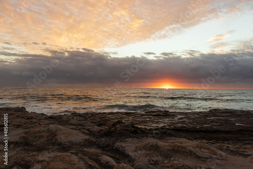 Morning sunrise view of ocean at Orange rocks in Uvongo  East coast of South Africa 