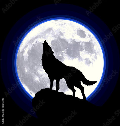 howling wolf silhouette by full moon