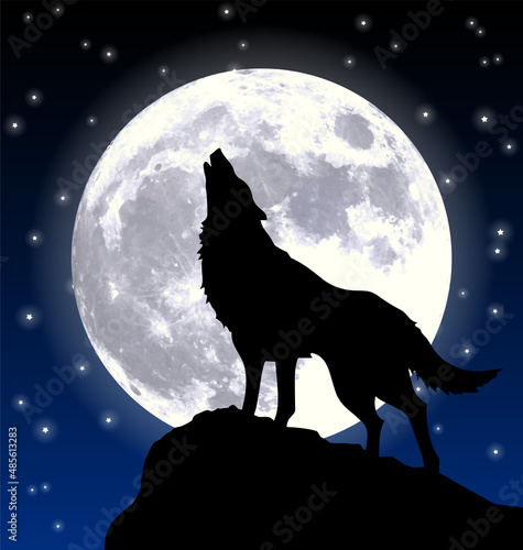 howling wolf silhouette by full moon