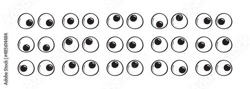 Googly plastic eyes toy vector icon, facial expression round elements, cartoon character isolated on white background. Cute comic illustration