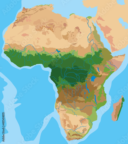 Geographic map of the continent of Africa. Vector graphics