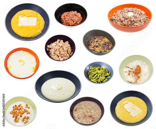 set of different cooked groats isolated