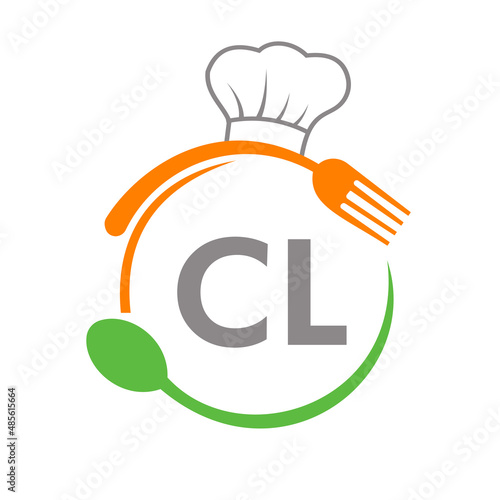 Letter CL Restaurant Logo with Chef Hat Spoon And Fork Template. Restaurant Logo On Letter CL Barbecue, Cafe Logo Vector