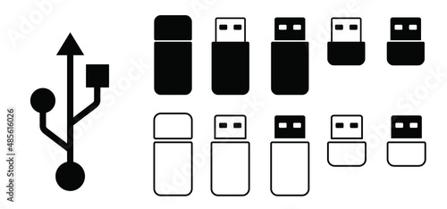 Cartoon usb icon or usb stick pictogram. USB port or a USB device. Digital memory type, cable plugs or universal computer cable connectors