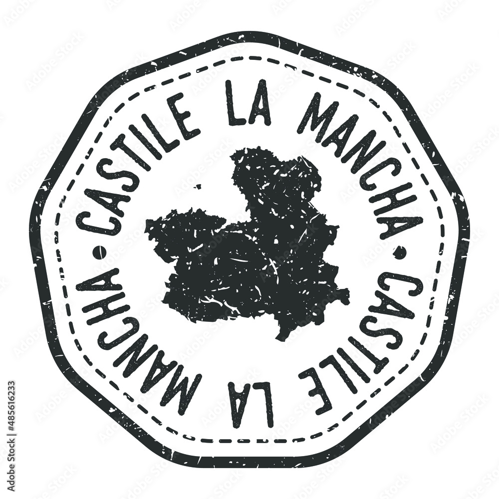 CastileLa Mancha, Spain Map Stamp Retro Postmark. Silhouette Postal
