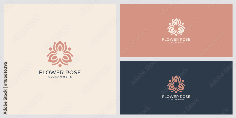 Minimalist flower logo ornament with line art style. luxury template business card design.