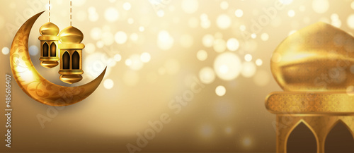 Realistic design Islamic style ramadan kareem and eid decorative banner luxury