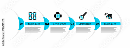Set line Cryptocurrency exchange, key, CPU mining farm and Blockchain technology icon. Vector