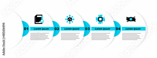 Set line Cryptocurrency bitcoin in circuit, Brain as digital board, Distribution and Smart contract icon. Vector