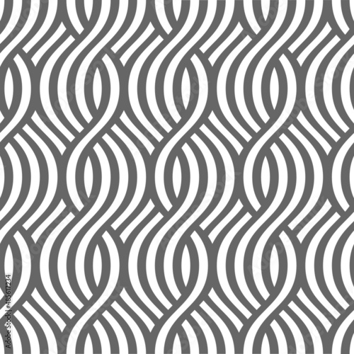 Vector seamless texture. Modern geometric background.
A grid of intertwined wavy stripes.
