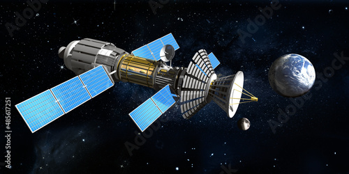 3d Raumschiff  Satellit  Raumf  hre mit Solarsegeln in der Erdumlaufbahn