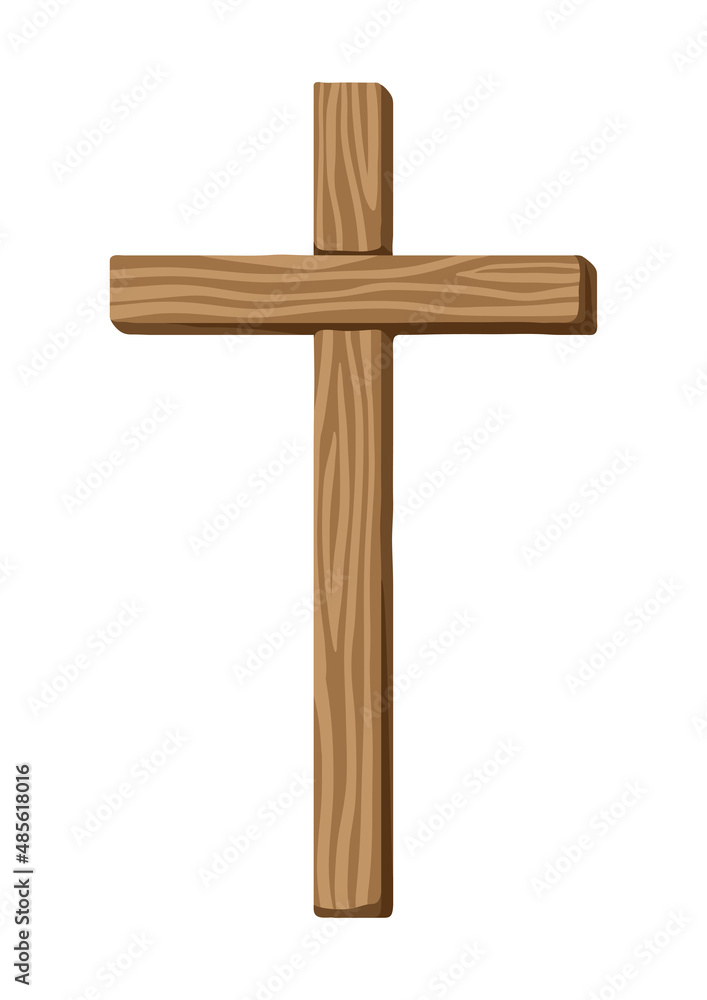 Christian illustration of wooden cross. Happy Easter image.