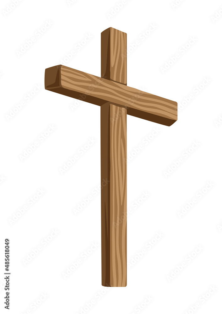Christian illustration of wooden cross. Happy Easter image.