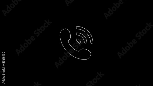 white linear the phone is ringing silhouette. the picture appears and disappears on a black background.