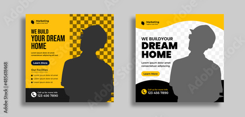 Construction handyman home repair social media post and web banner template