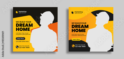 Construction handyman home repair social media post and web banner template