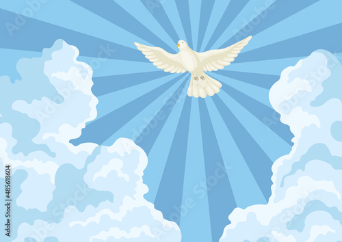 Christian illustration of sky with clouds and cross. Happy Easter image.