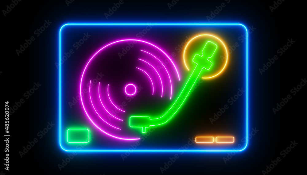 Fototapeta premium Illustration of a turntable in retro neon