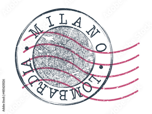 Milan, Metropolitan City of Milan, Italy Stamp Map Postal. Silhouette Seal Roads and Streets. Passport Round Design. Vector Icon. Design Retro Travel National Symbol.