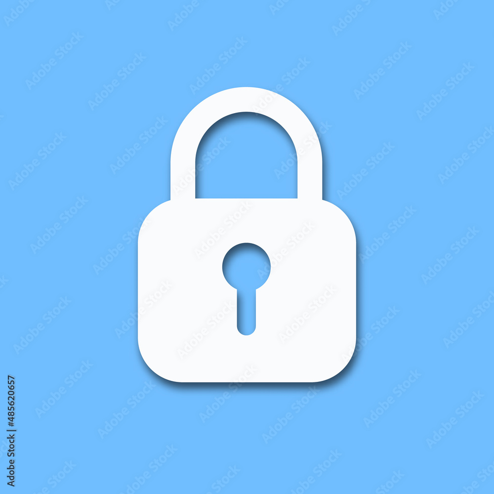 Paper cut style padlock icon with shadow. Lock icon for website. Security concept. Hiding a secret. Vector illustration Paper cut style padlock icon with shadow. Lock icon for website. Security concept. Hiding a secret. Vector illustration