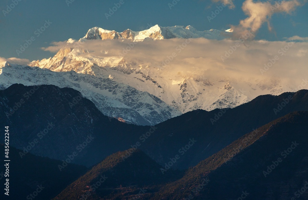 Mount Chaukhamba evening view, great Himalayan range
