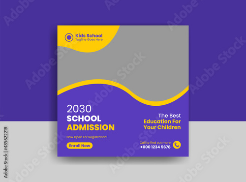 School admission square banner. Back to school get admission promotion social media post banner template. School admission Editable minimal square banner template.