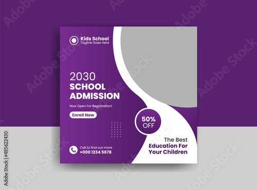 School admission square banner. Back to school get admission promotion social media post banner template. School admission Editable minimal square banner template.