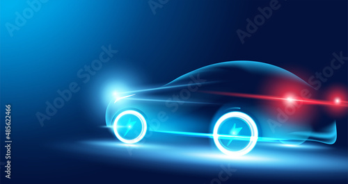 Abstract speed electric cars In the illustration, electric cars are powered by electric energy. Future energy.on blue background