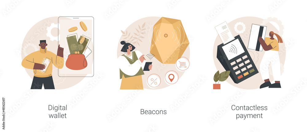 Payment technology abstract concept vector illustration set. Digital ...