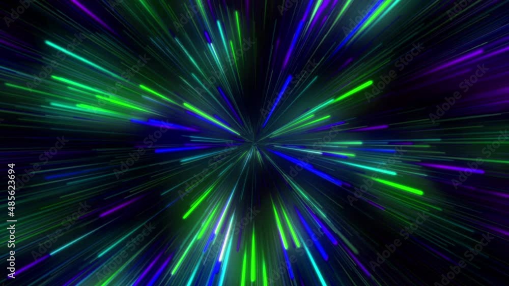Neon vibrant colorful 3d abstract background. Speed of light, neon glowing rays in motion. Neon lines green, blue, purple, navy blue colors changing on a black background. Neon vibrant colorful 3d abstract background. Speed of light, neon glowing rays in motion. Neon lines green, blue, purple, navy blue colors changing on a black background.