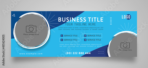 facebook cover page timeline web ad banner template with photo place modern layout blue background design